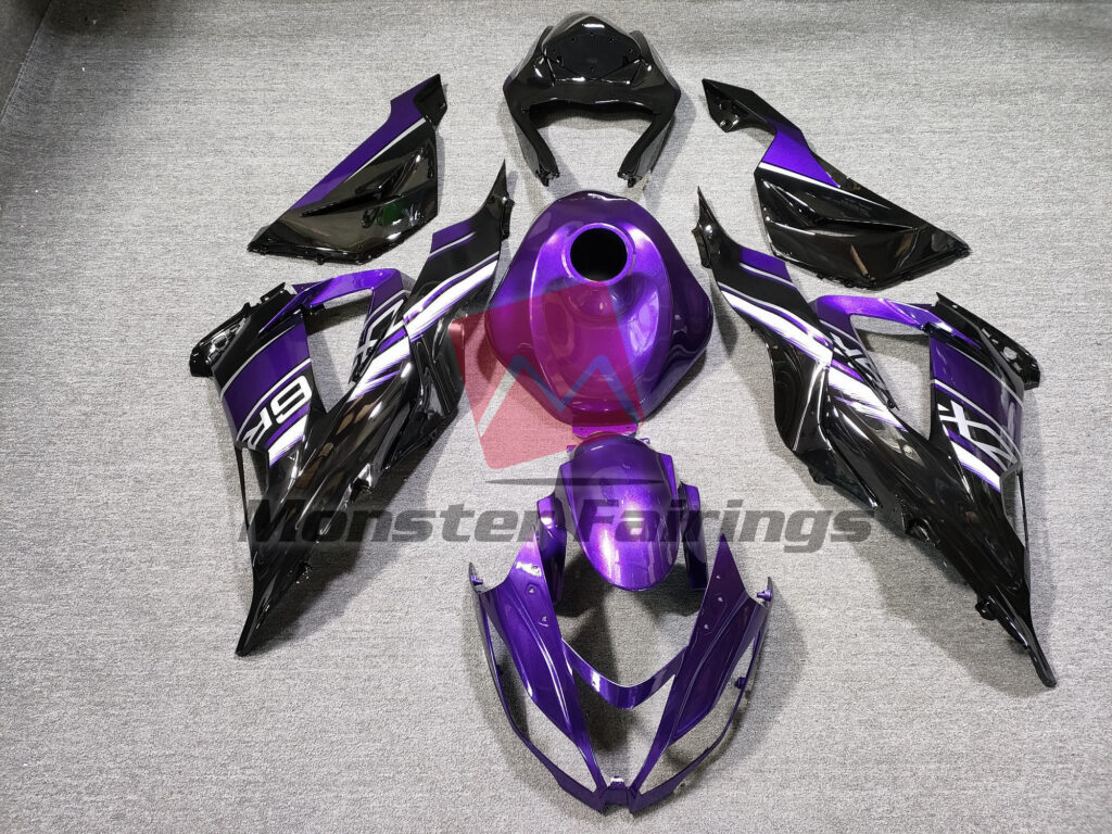 Kawasaki ZX6R 2013 - 2018 Gloss Black and Purple ABS fairings - custom motorcycle bodywork kit by Monster Fairings