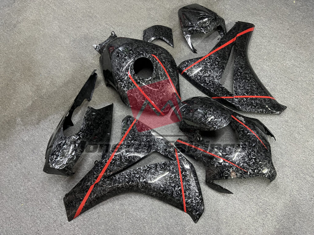 Honda CBR1000RR custom ABS fairings 2008 - 2011 in Forged Carbon Fiber Style with Red Trim - durable replacement kit, Monster Fairings