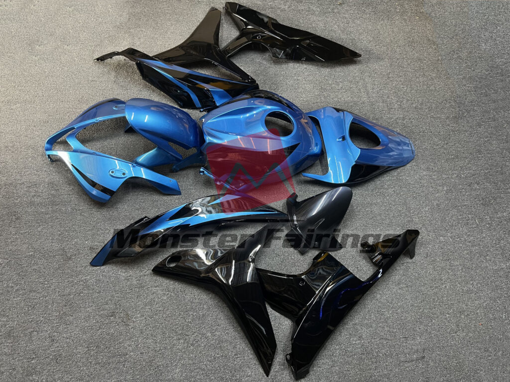 2007 - 2008 Honda CBR600RR Gloss Black & and Light Blue fairing set - ABS injection, custom painted by Monster Fairings