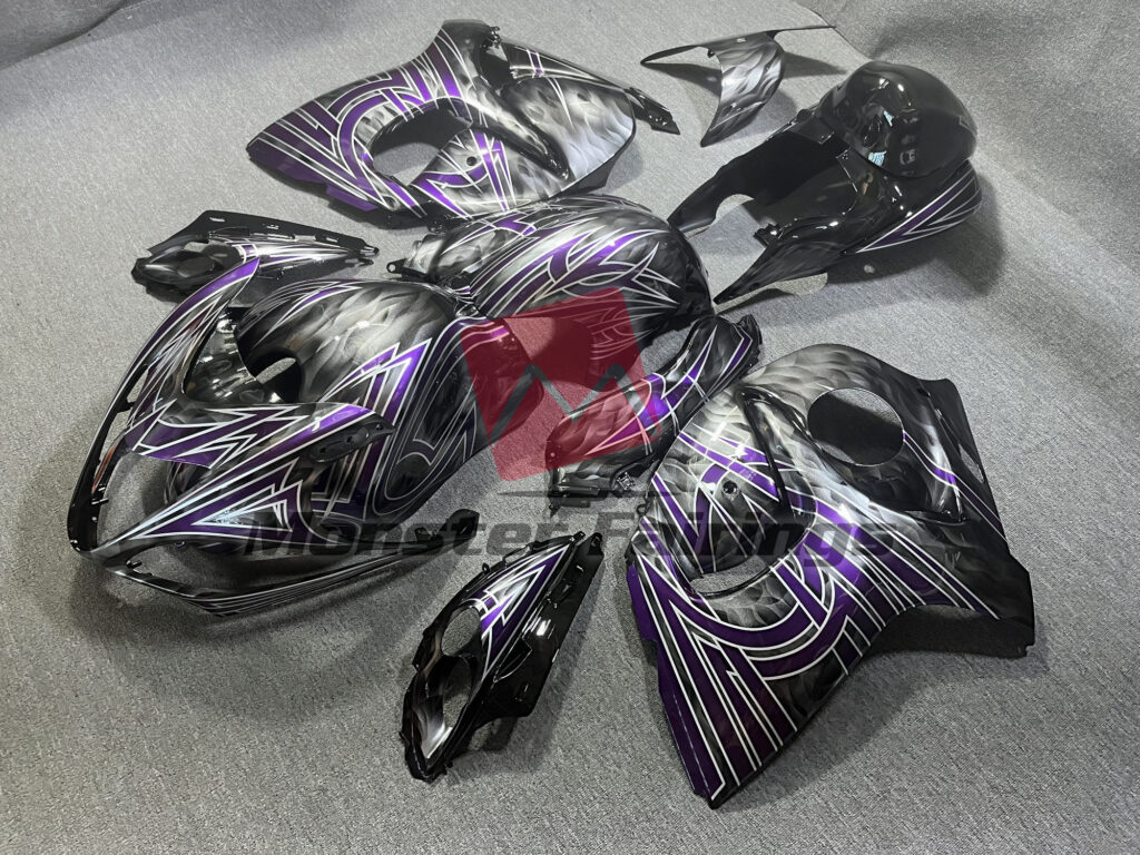 2008 - 2020 Suzuki GSXR 1300 Black Gray with Dark Purple Tribal fairing set - ABS injection, custom painted by Monster Fairings