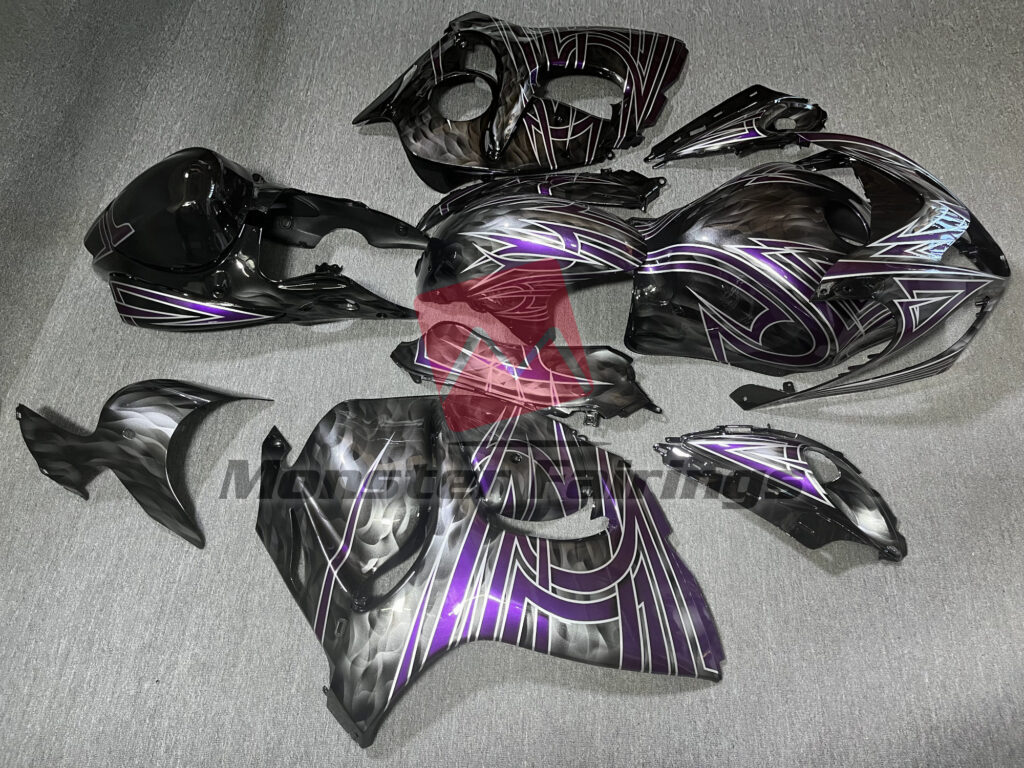 Black Gray with Dark Purple Tribal ABS fairings for Suzuki GSXR 1300 2008 - 2020 - premium OEM fit kit by Monster Fairings