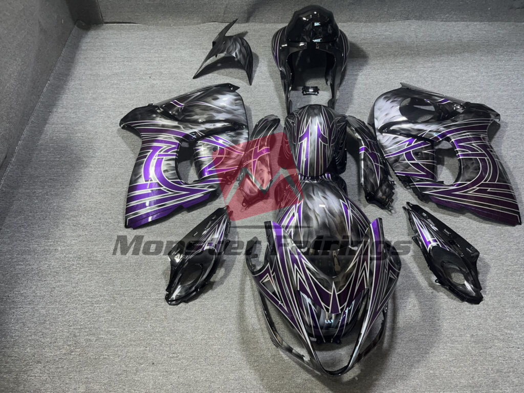 Suzuki GSXR 1300 2008 - 2020 Black Gray with Dark Purple Tribal ABS fairings - custom motorcycle bodywork kit by Monster Fairings