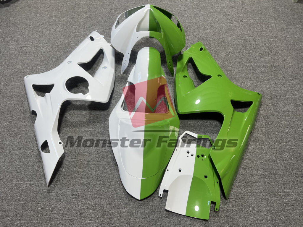 Kawasaki ZX6R custom ABS fairings 2003 - 2004 in Green and White Split - durable replacement kit, Monster Fairings