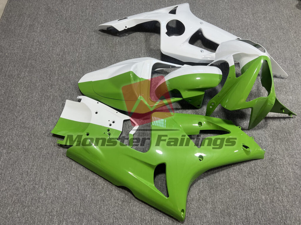 Green and White Split ABS fairings for Kawasaki ZX6R 2003 - 2004 - premium OEM fit kit by Monster Fairings