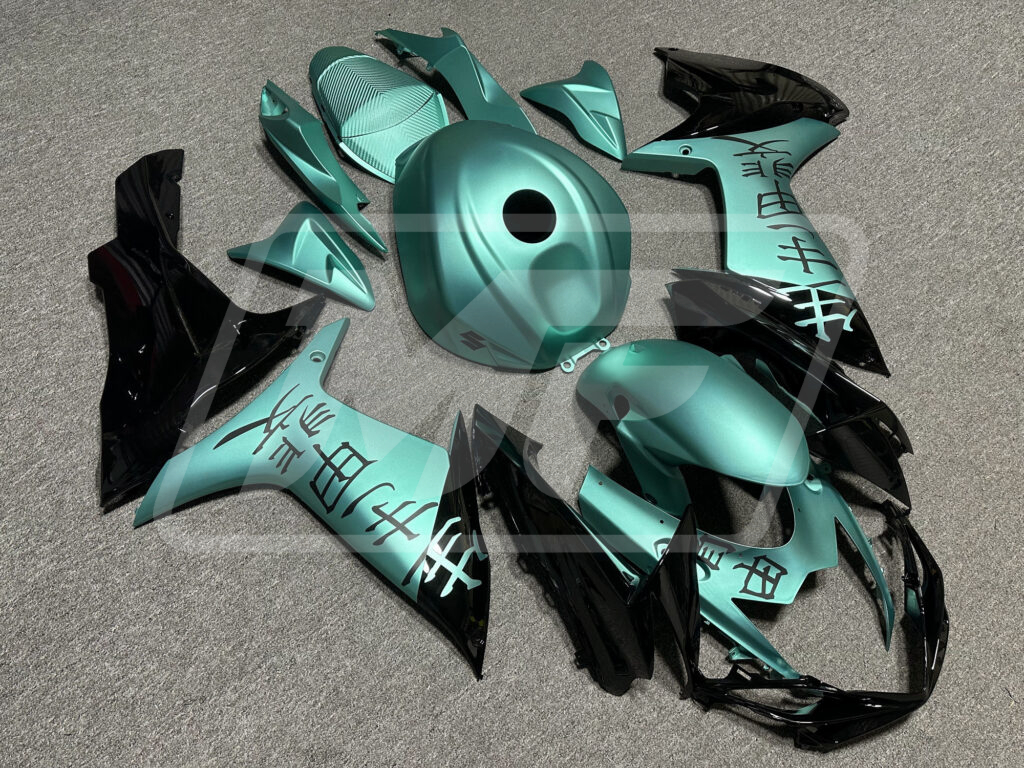 Suzuki GSXR 600 - 750 custom ABS fairings 2011 - 2025 in Matte Teal & and Gloss Black - durable replacement kit, Monster Fairings