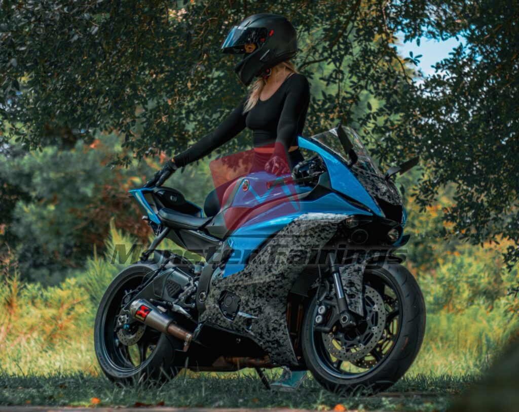 Forged Carbon Fiber Style Sky Blue ABS fairings for Yamaha R6 2017 - 2022 - premium OEM fit kit by Monster Fairings