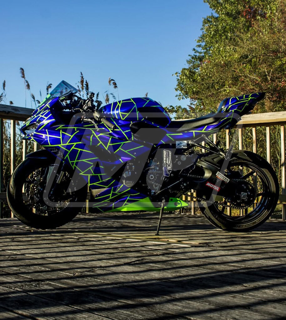 Kawasaki ZX6R custom ABS fairings 2019 - 2023 in Gloss Blue & High Vis Yellow Split - durable replacement kit, Monster Fairings