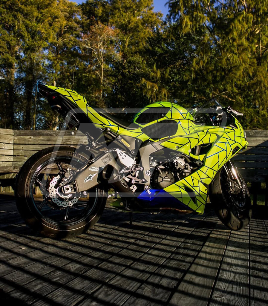 Gloss Blue & High Vis Yellow Split ABS fairings for Kawasaki ZX6R 2019 - 2023 - premium OEM fit kit by Monster Fairings