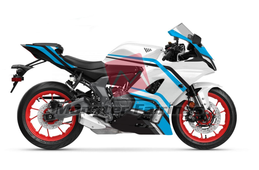 Yamaha R7 2021 - 2025 Gloss White Light Blue & Black ABS fairings - custom motorcycle bodywork kit by Monster Fairings