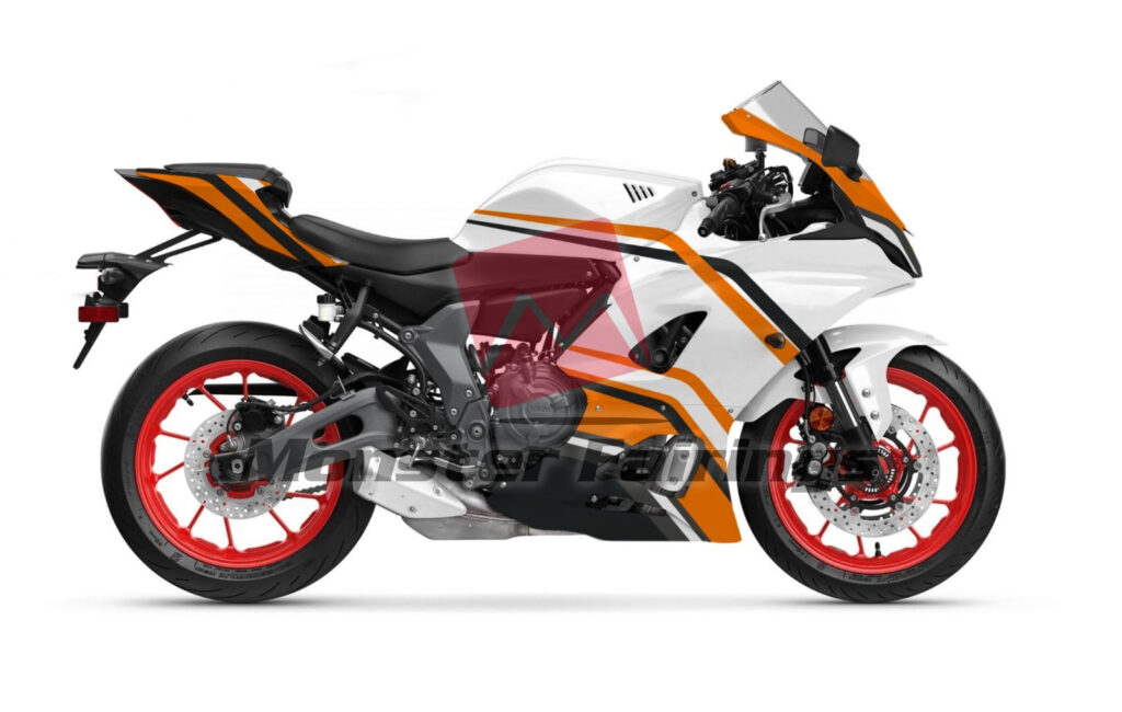 Yamaha R7 2021 - 2025 Gloss White Orange ABS fairings - custom motorcycle bodywork kit by Monster Fairings
