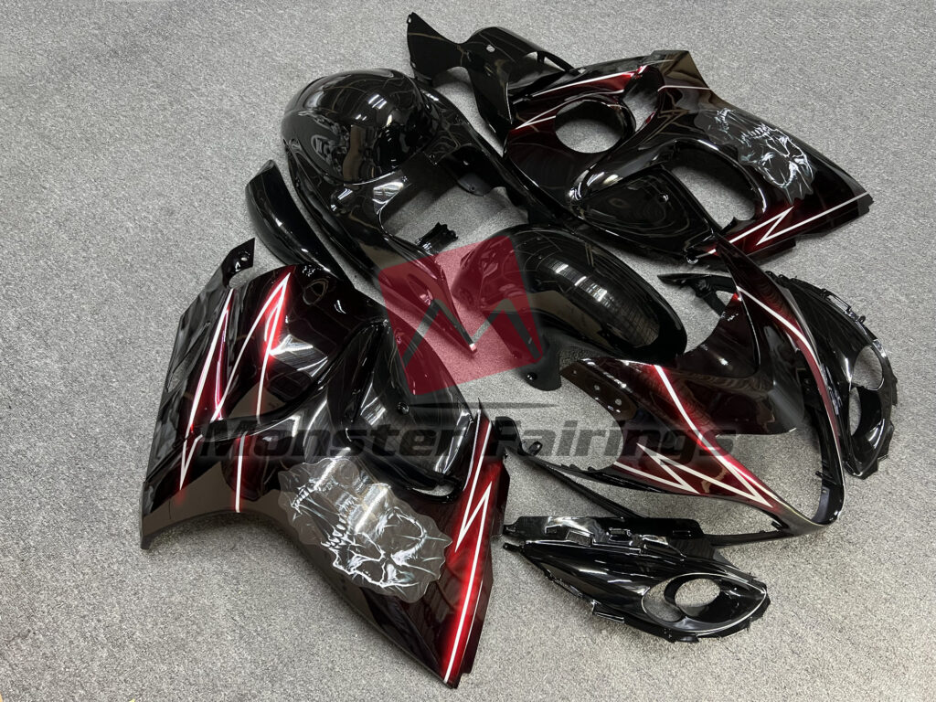 Suzuki GSXR 1300 custom ABS fairings 2008 - 2020 in Red Lighting Skull - durable replacement kit, Monster Fairings