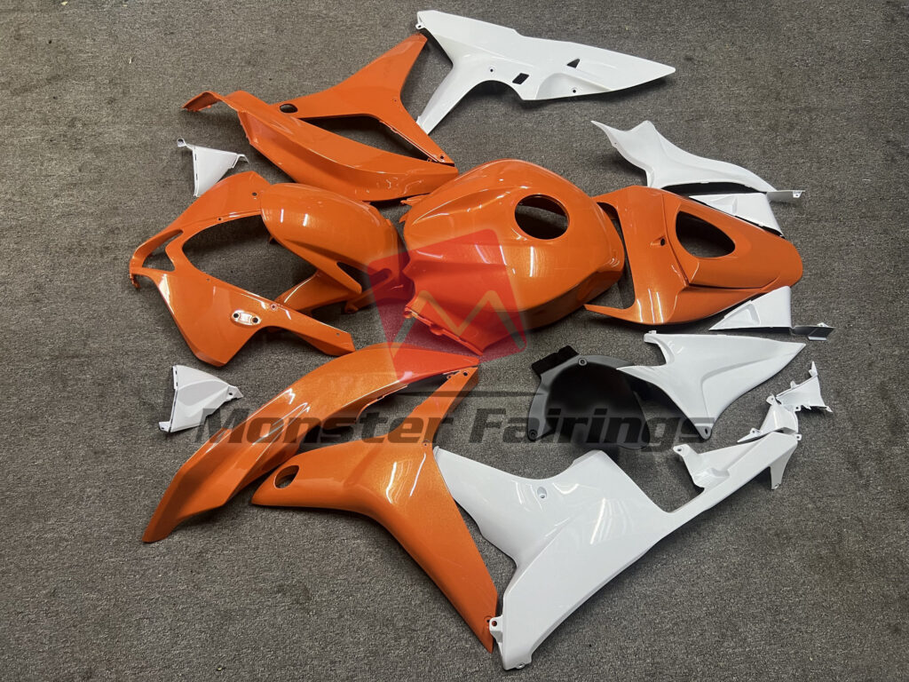 2007 - 2008 Honda CBR600RR Pearl Orange Gloss White fairing set - ABS injection, custom painted by Monster Fairings