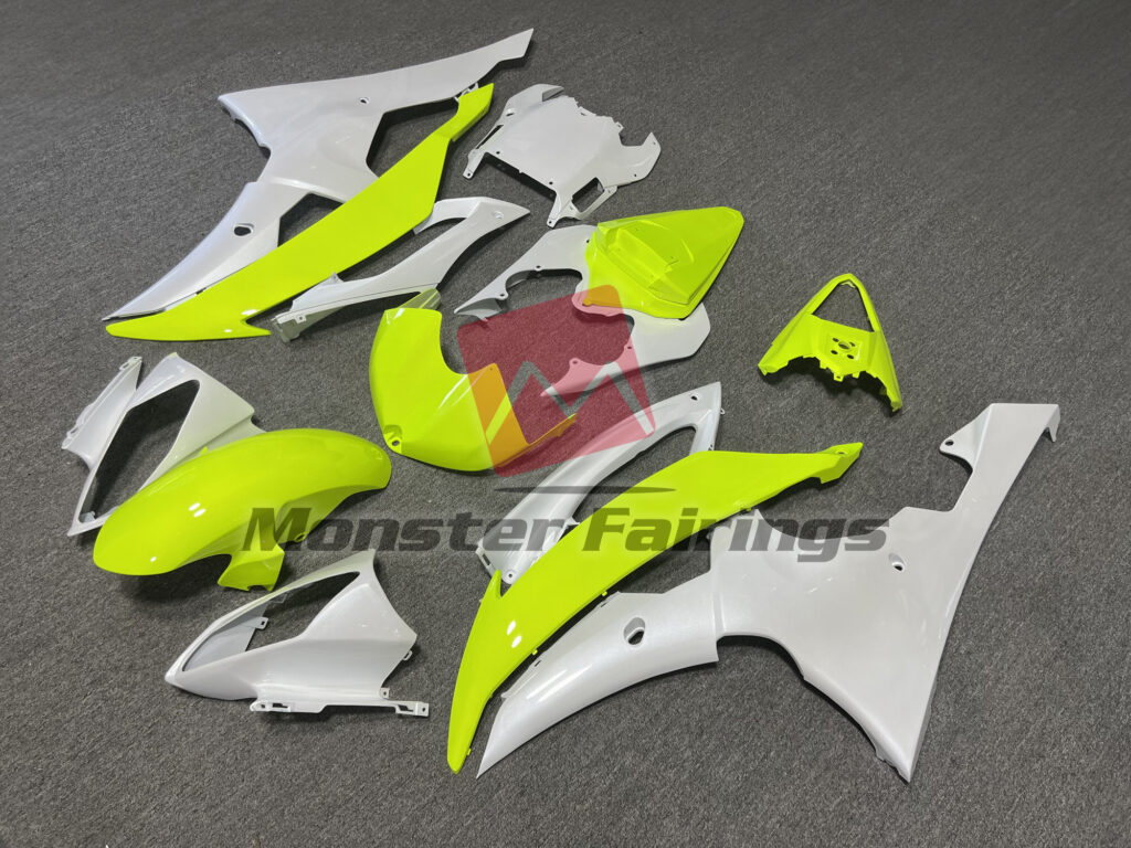 Pearl White High Viz Yellow ABS fairings for Yamaha R6 2008 - 2016 - premium OEM fit kit by Monster Fairings