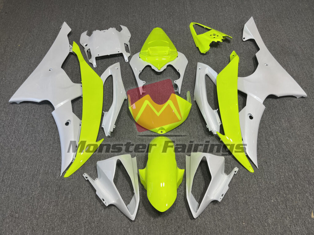 Yamaha R6 2008 - 2016 Pearl White High Viz Yellow ABS fairings - custom motorcycle bodywork kit by Monster Fairings