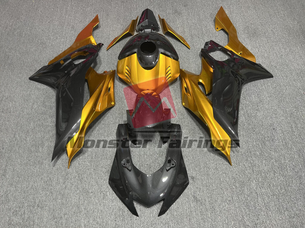Yamaha R6 2017 - 2022 Carbon Fiber Style with Gold ABS fairings - custom motorcycle bodywork kit by Monster Fairings