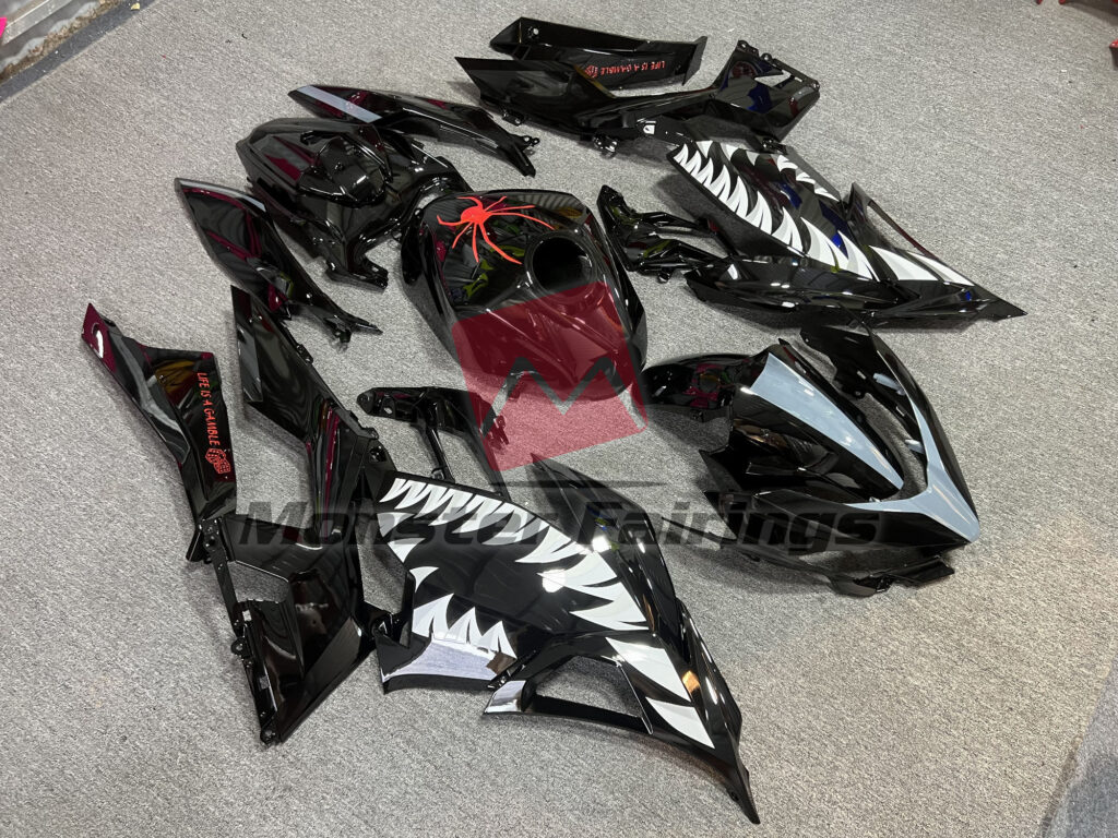 Kawasaki Ninja 400 custom ABS fairings 2018 - 2024 in Black Venom - durable replacement kit, Monster Fairings