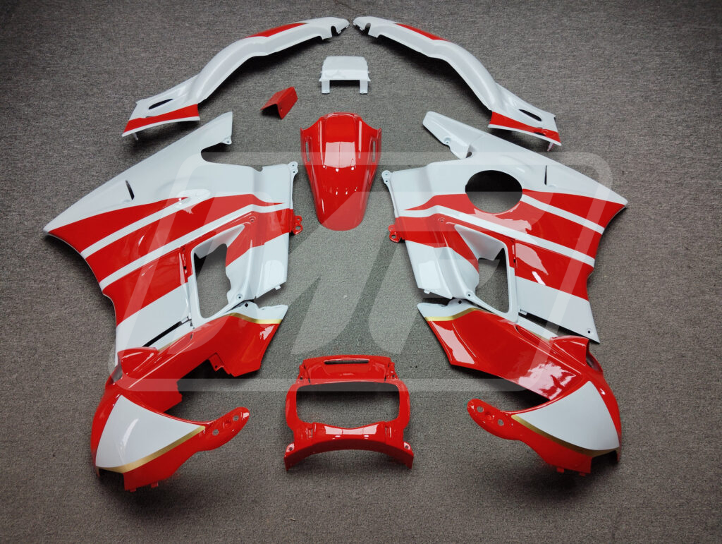 Honda CBR600 F2 1991 - 1994 Gloss Red & and White with Gold ABS fairings - custom motorcycle bodywork kit by Monster Fairings