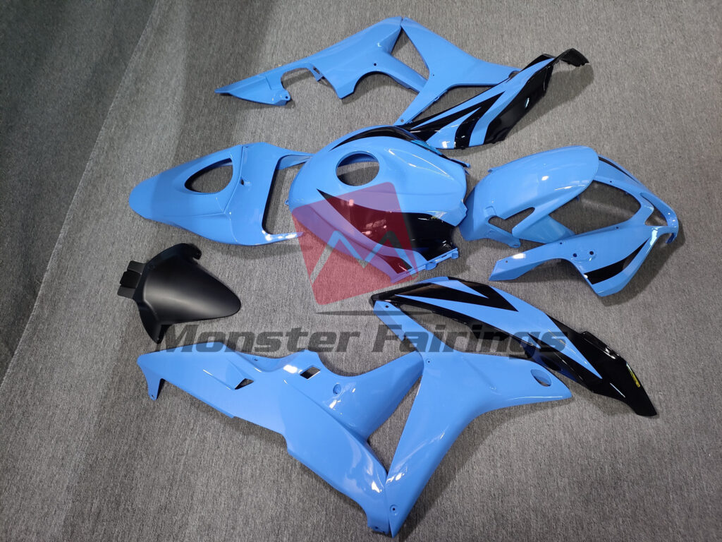 2007 - 2008 Honda CBR600RR Gloss Light Blue Black fairing set - ABS injection, custom painted by Monster Fairings