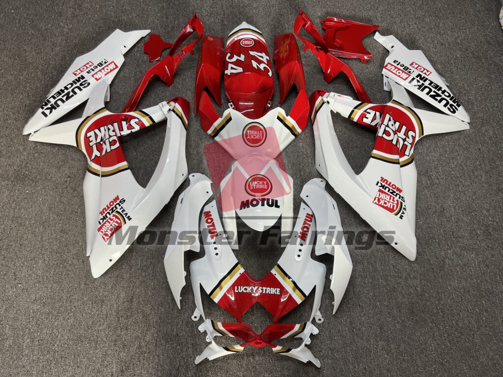 Suzuki GSXR 600 - 750 2008 - 2010 Red Lucky Strike ABS fairings - custom motorcycle bodywork kit by Monster Fairings