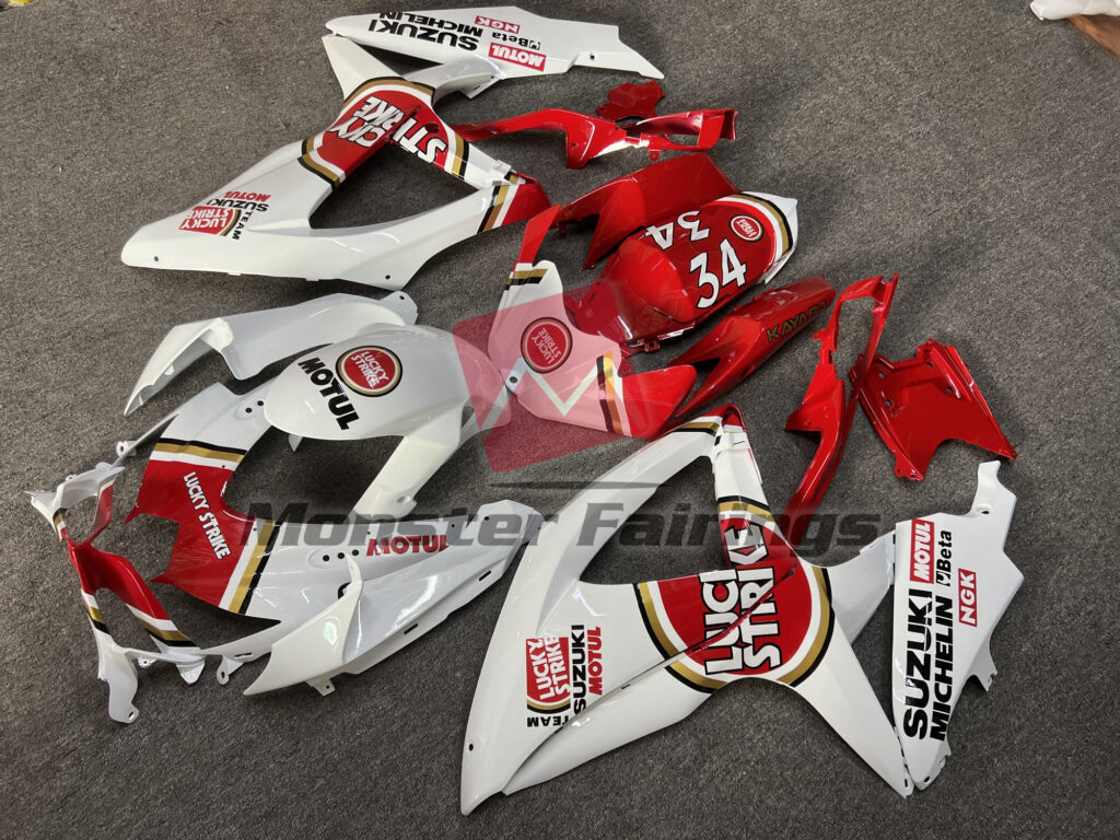 Red Lucky Strike ABS fairings for Suzuki GSXR 600 - 750 2008 - 2010 - premium OEM fit kit by Monster Fairings