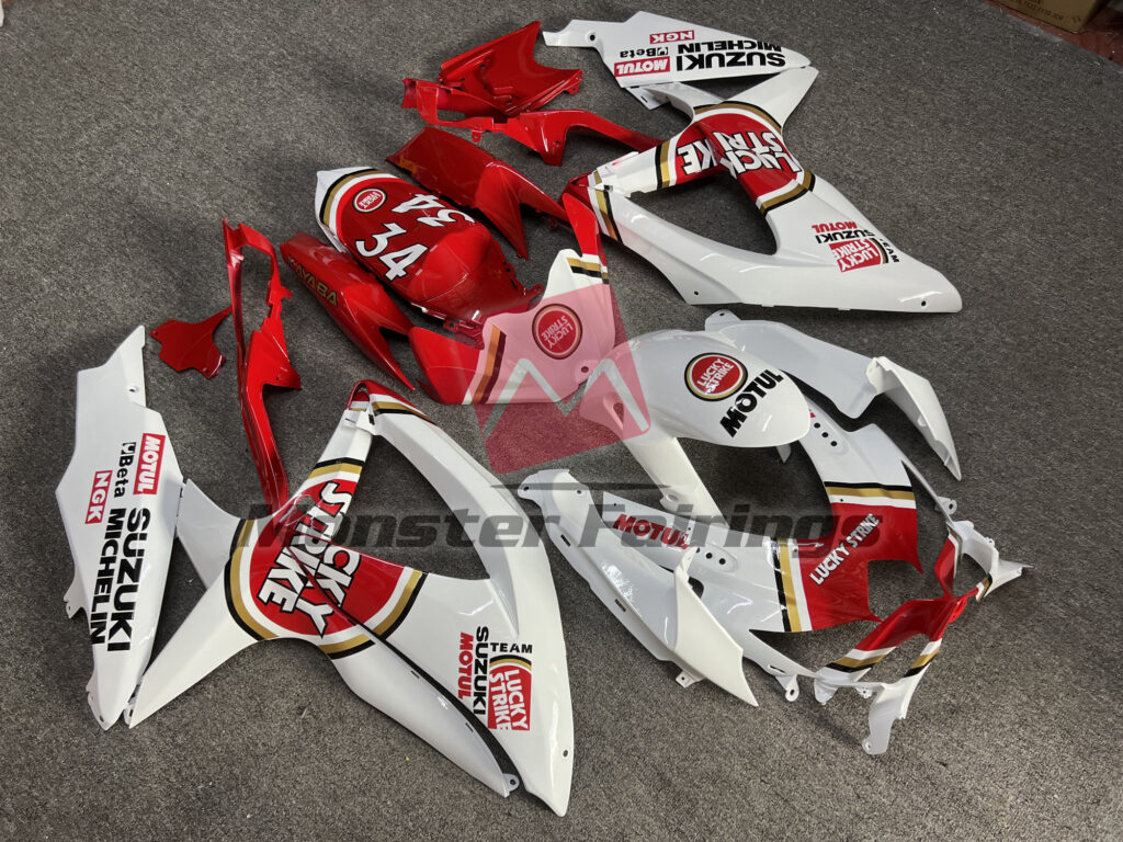 Suzuki GSXR 600 - 750 custom ABS fairings 2008 - 2010 in Red Lucky Strike - durable replacement kit, Monster Fairings