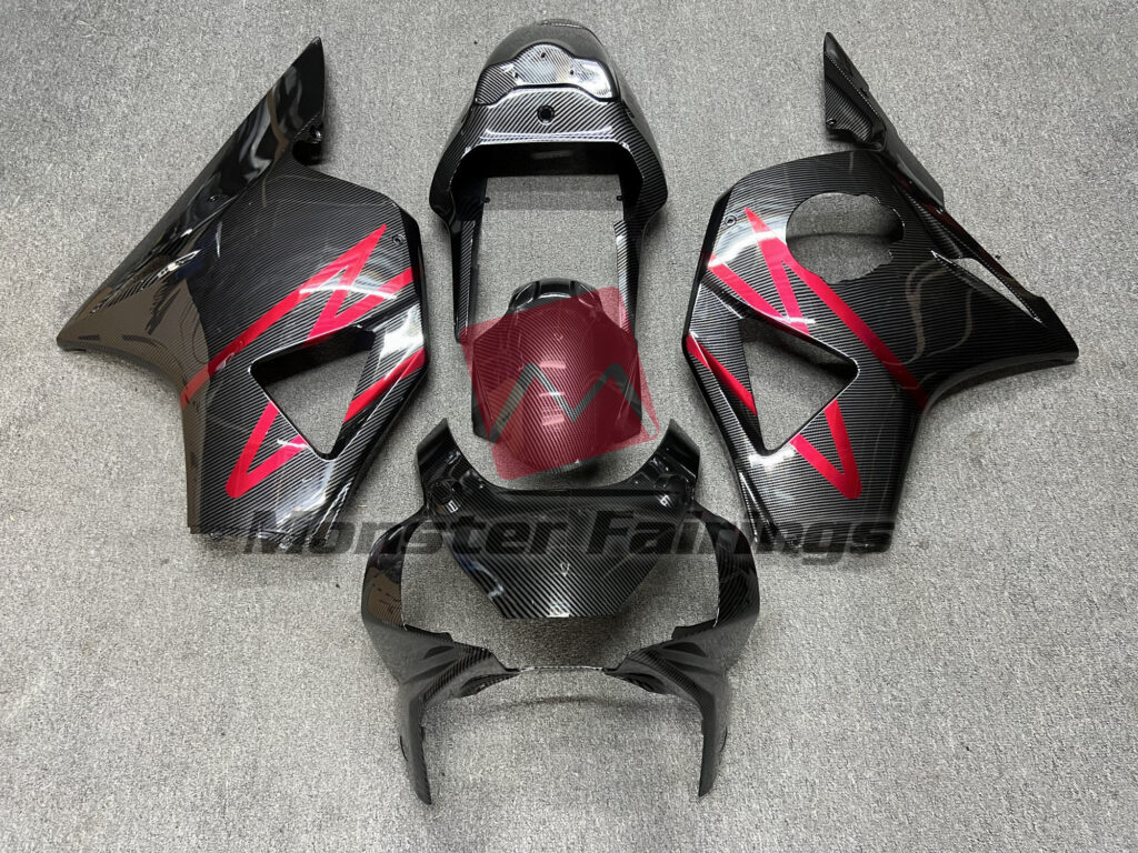 Honda CBR954RR 2002 - 2003 Carbon Fiber Style with Electric Red ABS fairings - custom motorcycle bodywork kit by Monster Fairings