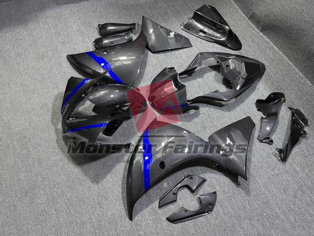 Carbon Fiber Style with Blue Details ABS fairings for Yamaha R1 2012 - 2014 - premium OEM fit kit by Monster Fairings