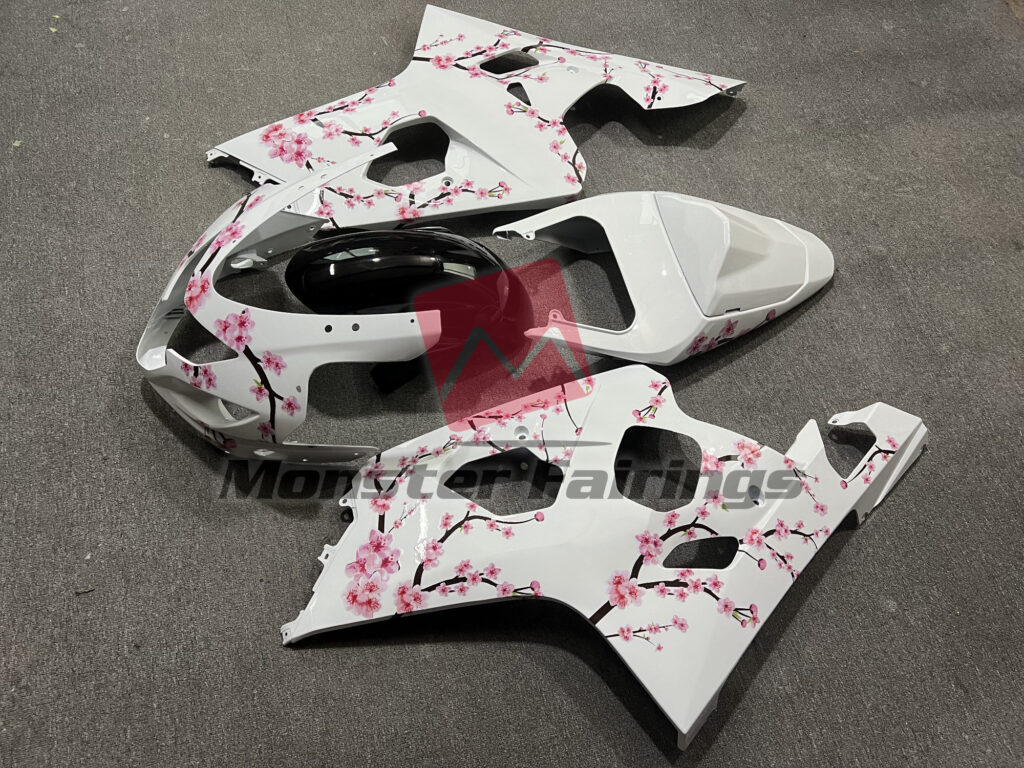Gloss White Cherry Blossom ABS fairings for Suzuki GSXR 600 - 750 2004 - 2005 - premium OEM fit kit by Monster Fairings