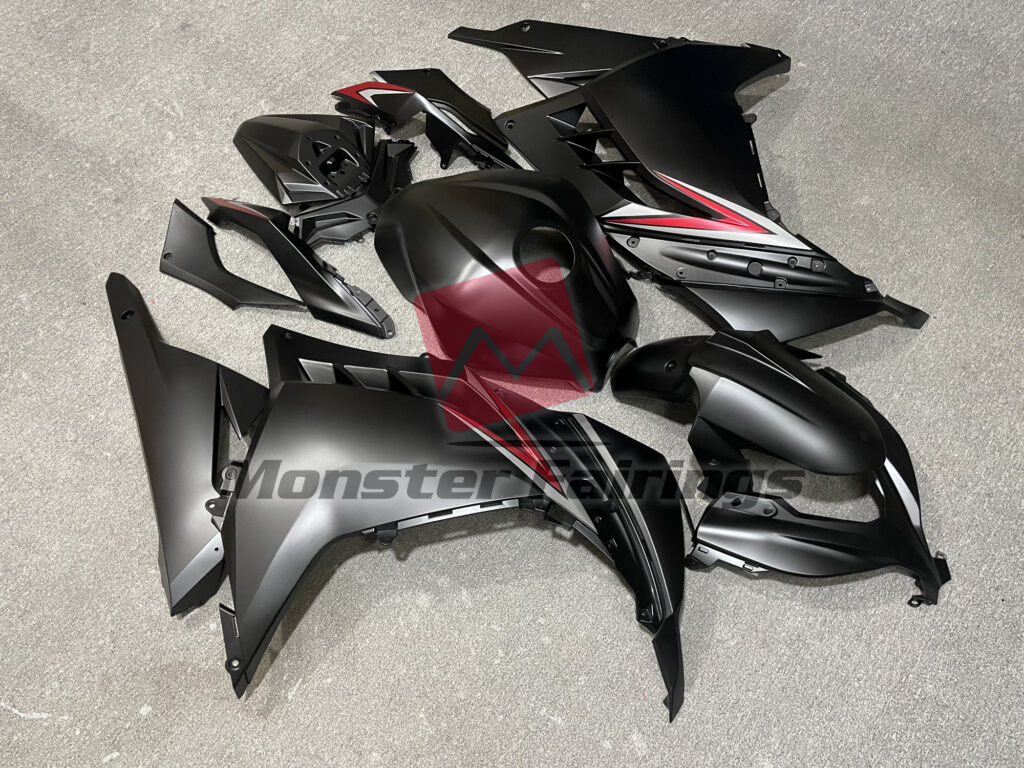 Kawasaki Ninja 300 custom ABS fairings 2013 - 2022 in Matte Black Red - durable replacement kit, Monster Fairings