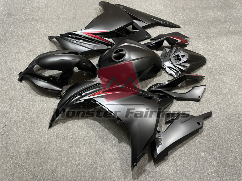 2013 - 2022 Kawasaki Ninja 300 Matte Black Red fairing set - ABS injection, custom painted by Monster Fairings