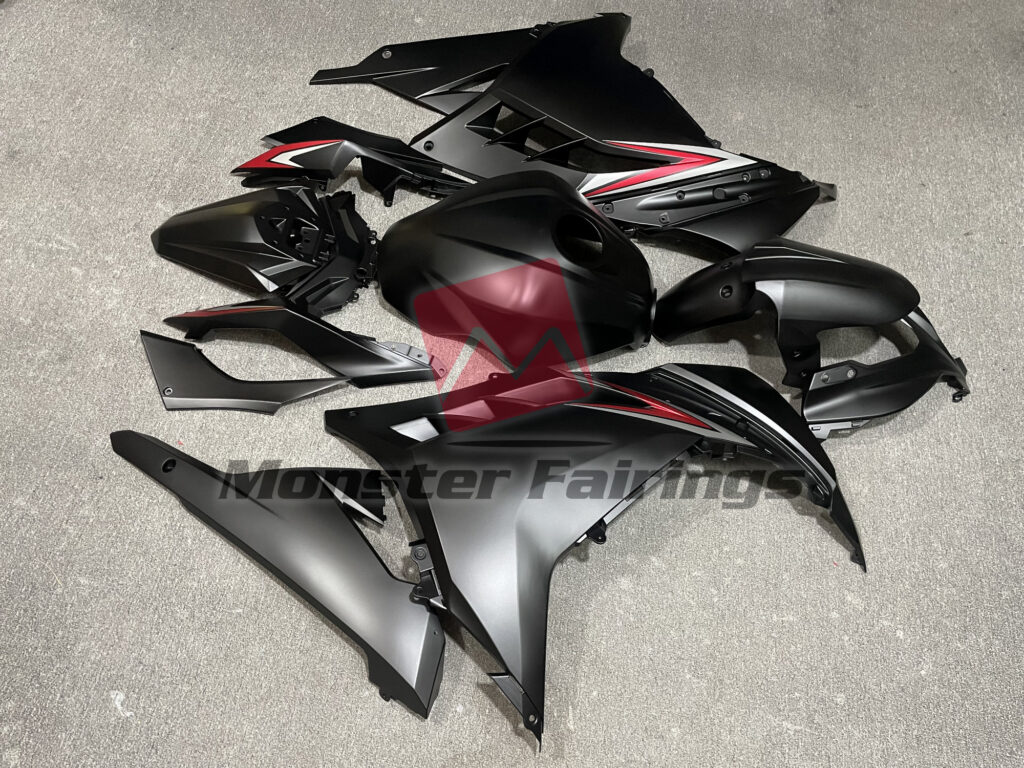 Matte Black Red ABS fairings for Kawasaki Ninja 300 2013 - 2022 - premium OEM fit kit by Monster Fairings
