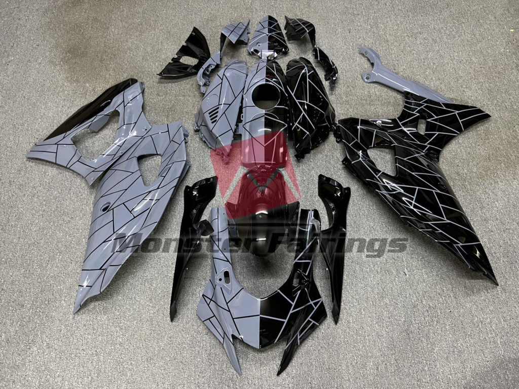 Yamaha R7 2021 - 2025 Gloss Nardo Gray & and Black Split ABS fairings - custom motorcycle bodywork kit by Monster Fairings