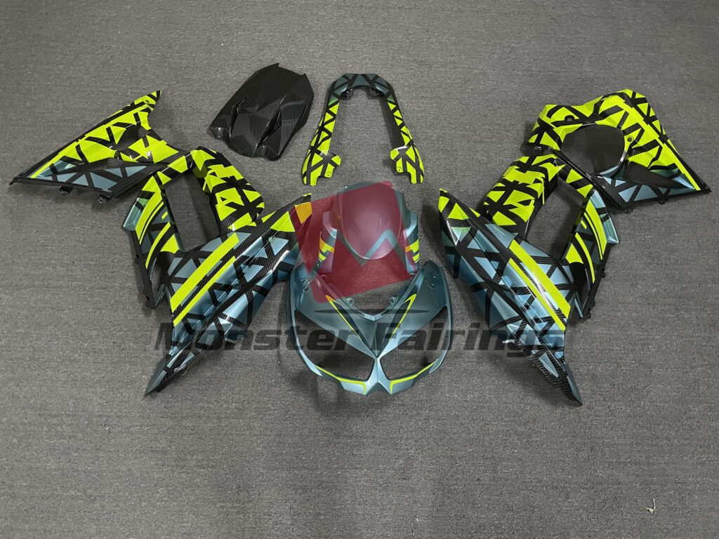 Kawasaki Z1000SX 2010 - 2015 Carbon Fiber Style with Blue and High Vis Yellow Accents ABS fairings - custom motorcycle bodywork kit by Monster Fairings
