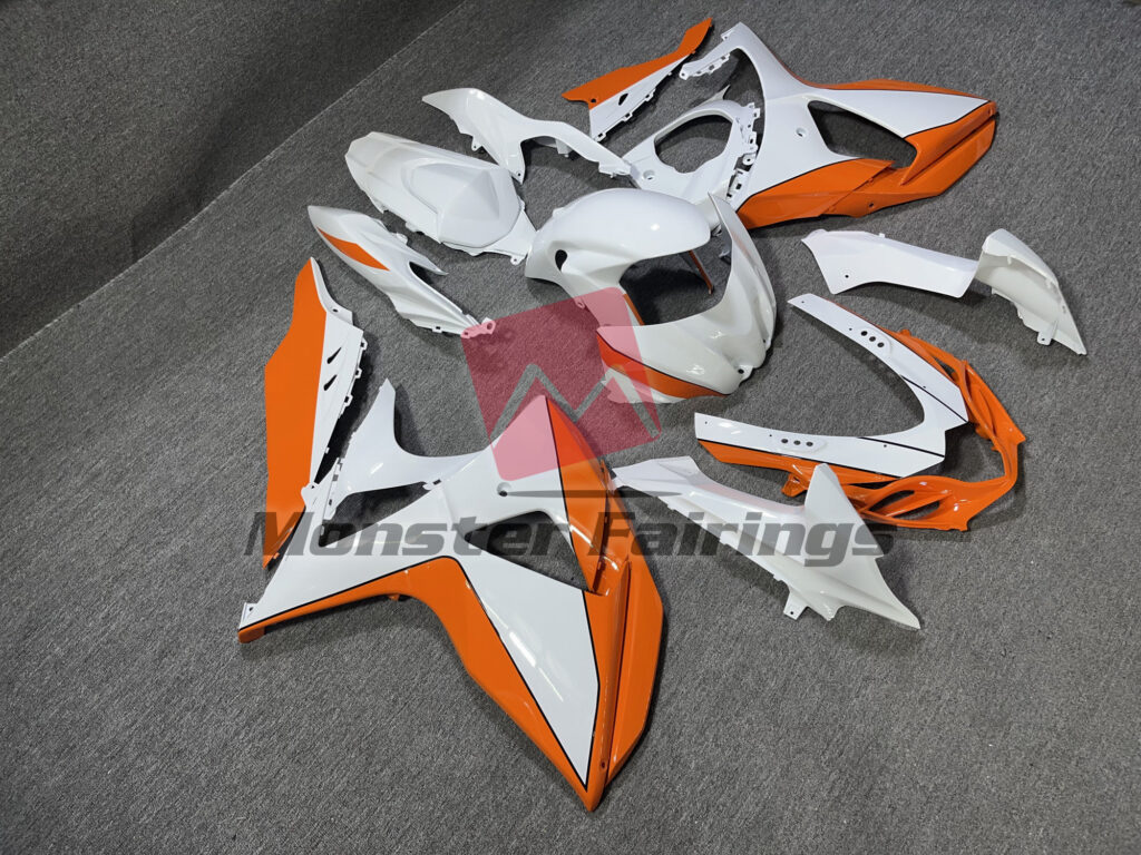 Suzuki GSXR 1000 custom ABS fairings 2009 - 2016 in Gloss White Orange - durable replacement kit, Monster Fairings
