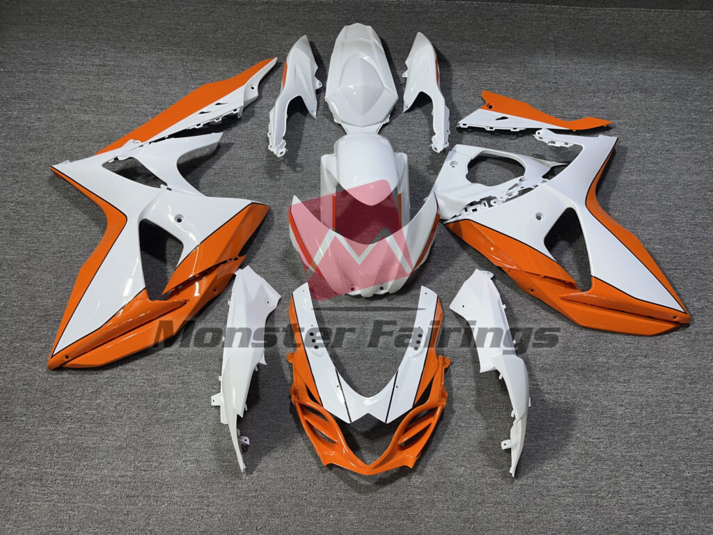 Suzuki GSXR 1000 2009 - 2016 Gloss White Orange ABS fairings - custom motorcycle bodywork kit by Monster Fairings