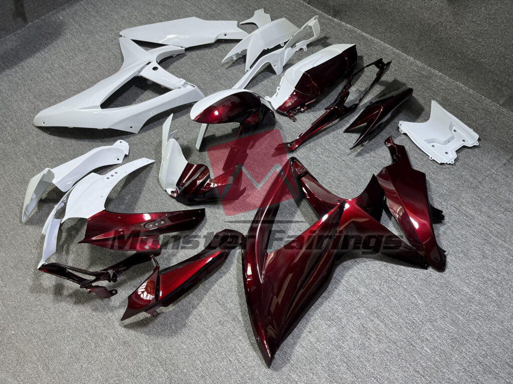 Gloss White & Maroon Red Split ABS fairings for Suzuki GSXR 600 - 750 2008 - 2010 - premium OEM fit kit by Monster Fairings