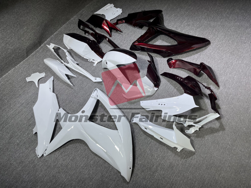 Suzuki GSXR 600 - 750 custom ABS fairings 2008 - 2010 in Gloss White & Maroon Red Split - durable replacement kit, Monster Fairings