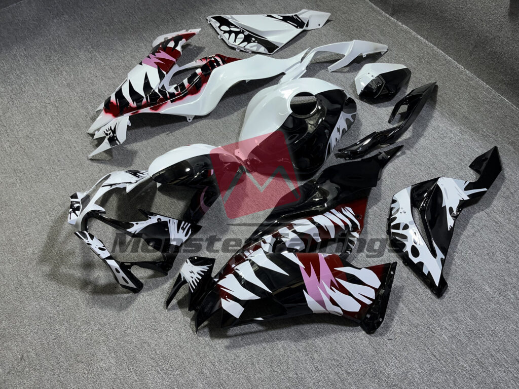 Gloss White Black Split Venom ABS fairings for Kawasaki ZX6R 2019 - 2023 - premium OEM fit kit by Monster Fairings
