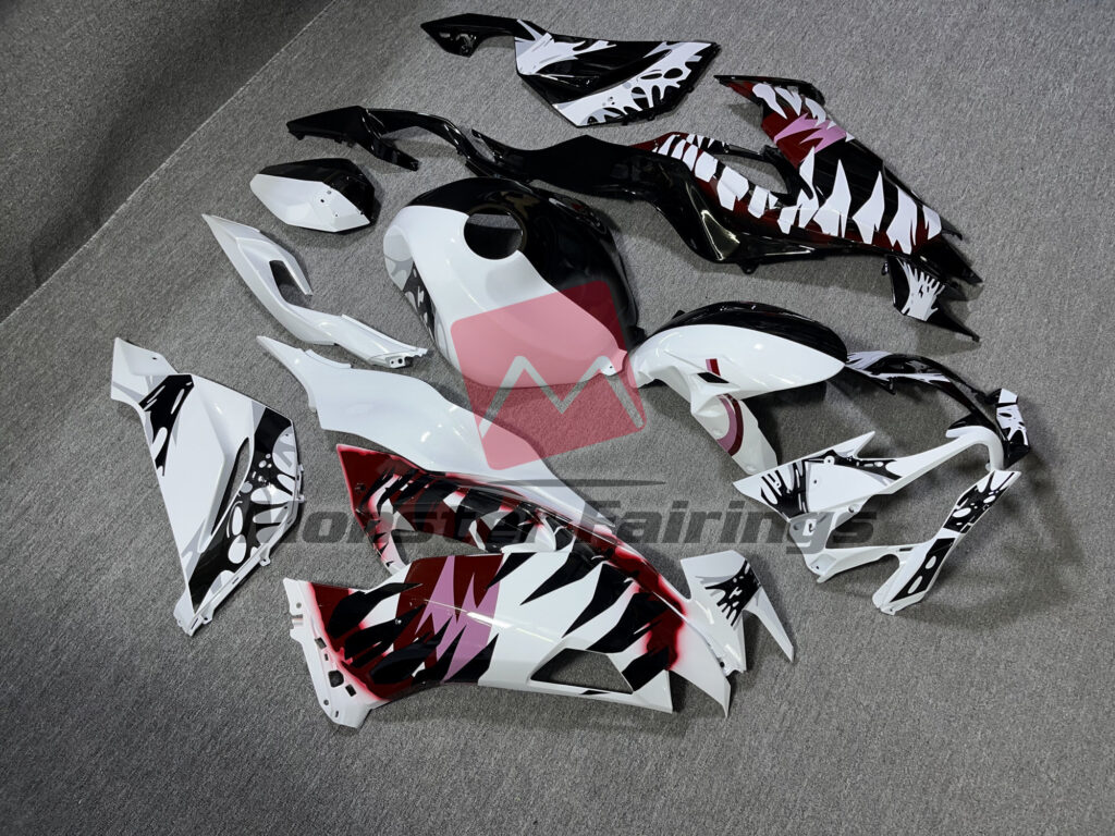 Kawasaki ZX6R custom ABS fairings 2019 - 2023 in Gloss White Black Split Venom - durable replacement kit, Monster Fairings