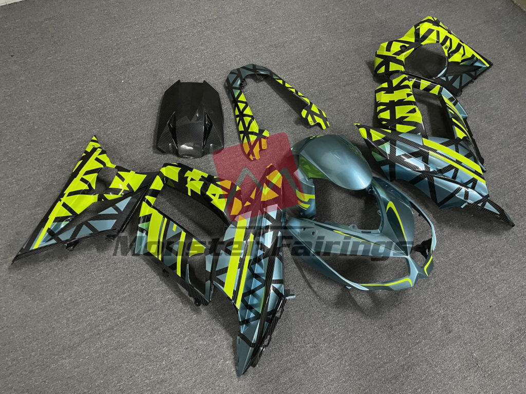 Kawasaki ZX10R custom ABS fairings 2011 - 2015 in Carbon Fiber Style Blue High Vis Yellow Accents - durable replacement kit, Monster Fairings