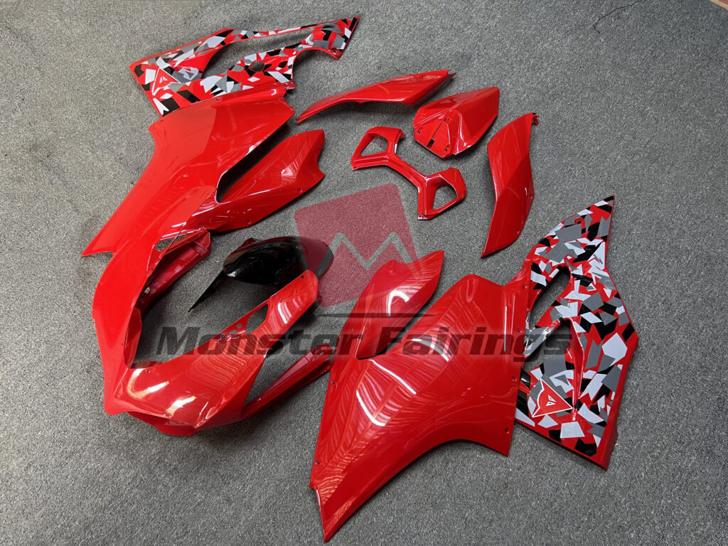 Ducati Panigale 899 custom ABS fairings 2012 - 2015 in Gloss Red with Camo - durable replacement kit, Monster Fairings
