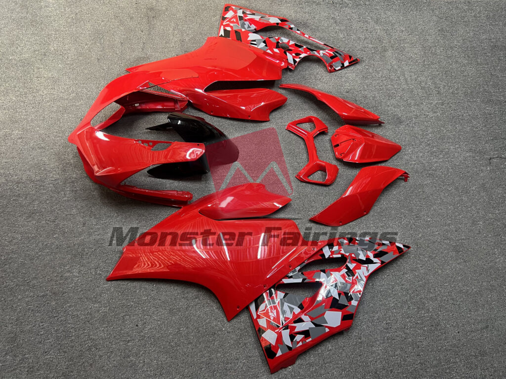 2012 - 2015 Ducati Panigale 899 Gloss Red with Camo fairing set - ABS injection, custom painted by Monster Fairings