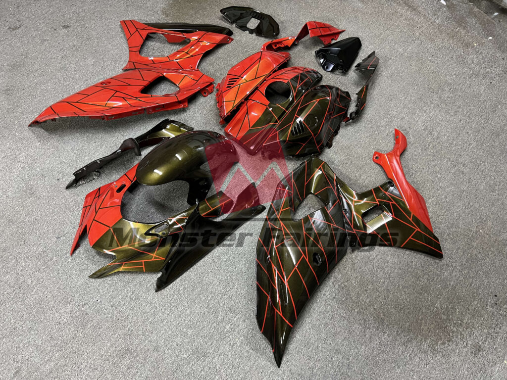 2021 - 2025 Yamaha R7 Red and Black Split Pattern fairing set - ABS injection, custom painted by Monster Fairings