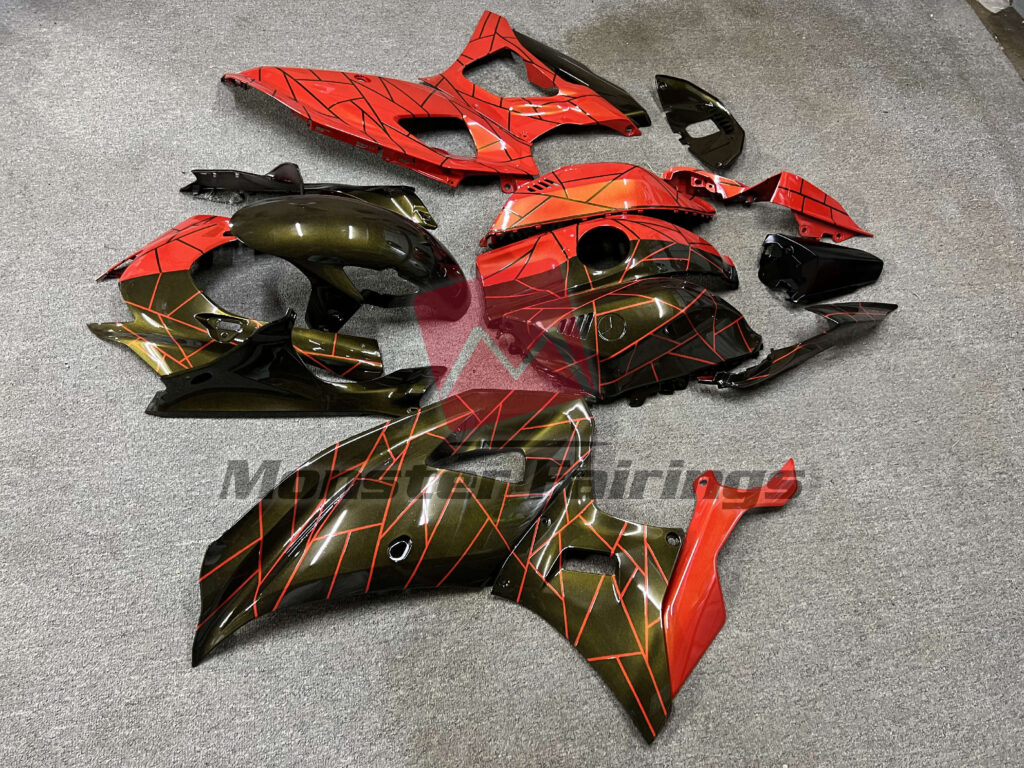 Monster Fairings ABS fairing kit for Yamaha R7 2021 - 2025 - Red and Black Split Pattern, precise OEM fit