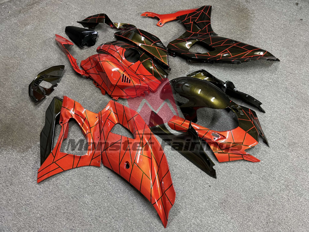 Yamaha R7 custom ABS fairings 2021 - 2025 in Red and Black Split Pattern - durable replacement kit, Monster Fairings