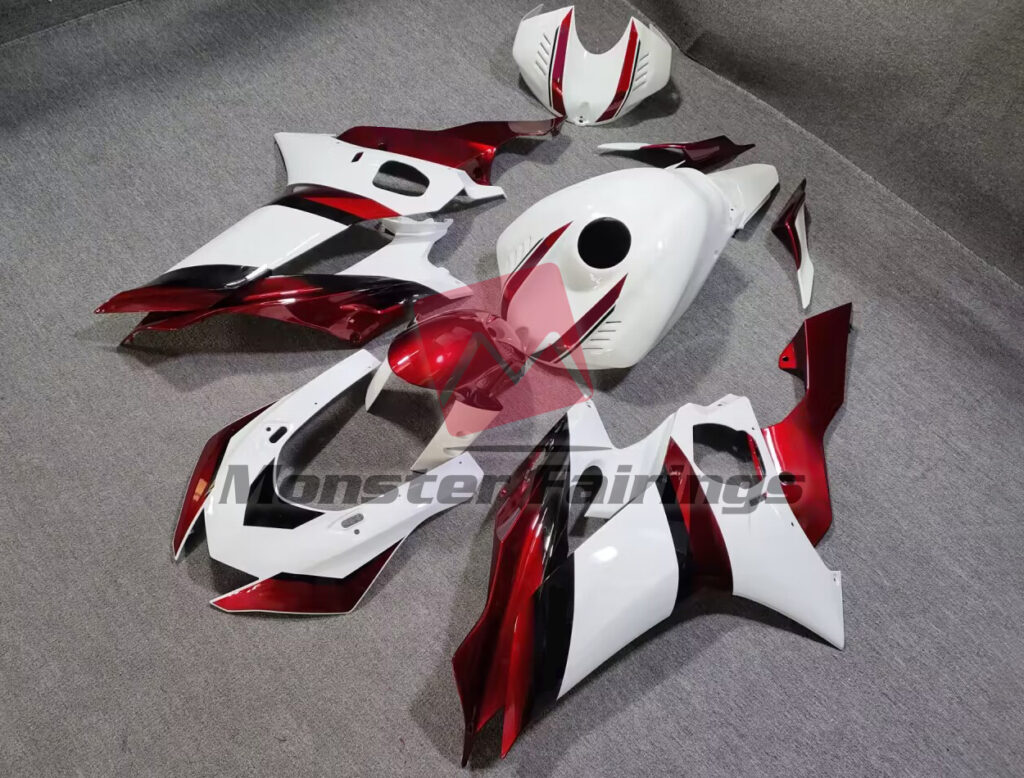 Yamaha R6 custom ABS fairings 2017 - 2022 in Gloss White Candy Red - durable replacement kit, Monster Fairings