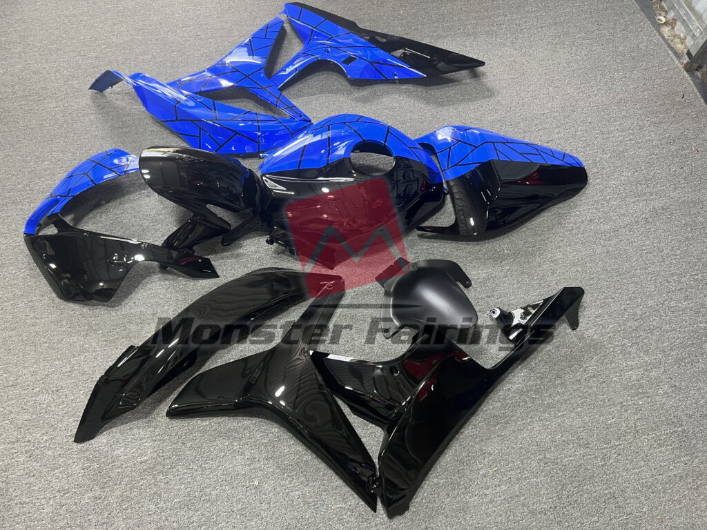 2007 - 2008 Honda CBR600RR Gloss Blue & Black Pattern Split fairing set - ABS injection, custom painted by Monster Fairings