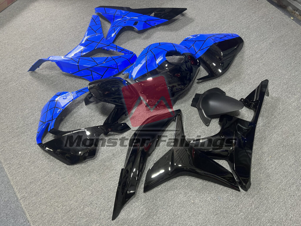 Honda CBR600RR custom ABS fairings 2007 - 2008 in Gloss Blue & Black Pattern Split - durable replacement kit, Monster Fairings