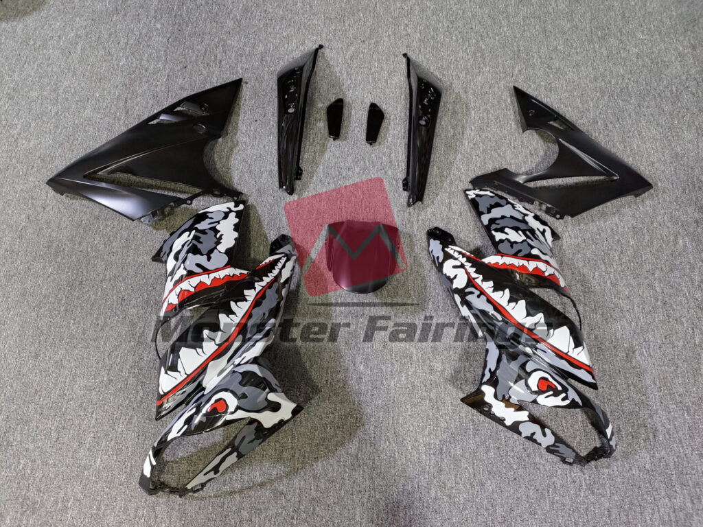 Kawasaki Ninja 650R 2009 - 2011 Gloss Camo Shark with Matte Black ABS fairings - custom motorcycle bodywork kit by Monster Fairings