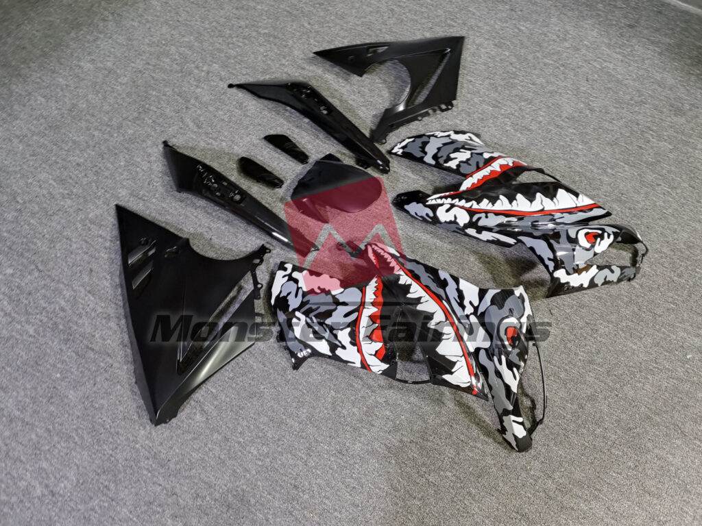 Kawasaki Ninja 650R custom ABS fairings 2009 - 2011 in Gloss Camo Shark with Matte Black - durable replacement kit, Monster Fairings